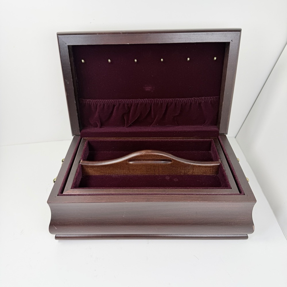 Vintage Eureka Reed & Barton Wooden Jewelry Keepsake Box Velvet 11" x 7"